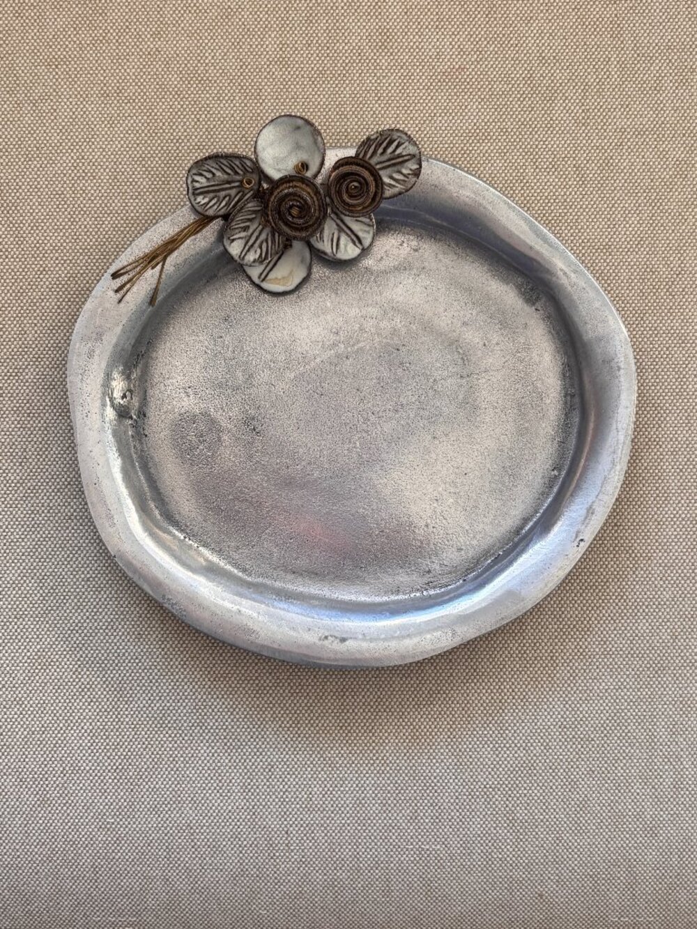Artisan Ceramic Tray with Flowers Attached
